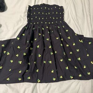 Black Strapless Dress with Yellow Lemon Pattern